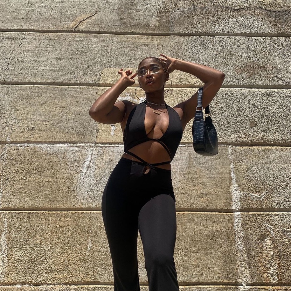 Black Cross Tie Flare Pant